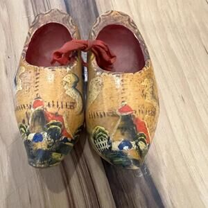 Small Vintage Holland Made Hand Carved Painted Wooden Dutch Shoes Klompen Sabots